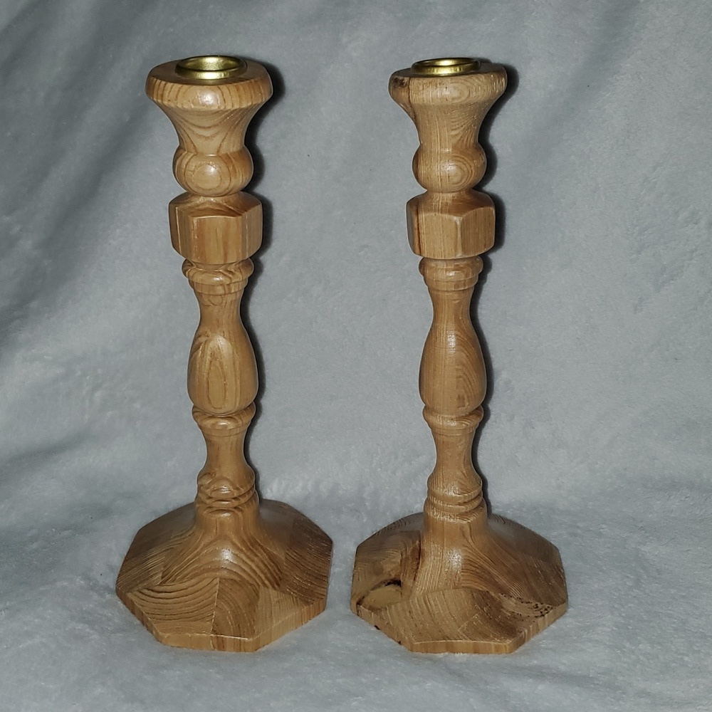 Anthropologie Carved Wood Candle Holders Pair of Two (2)